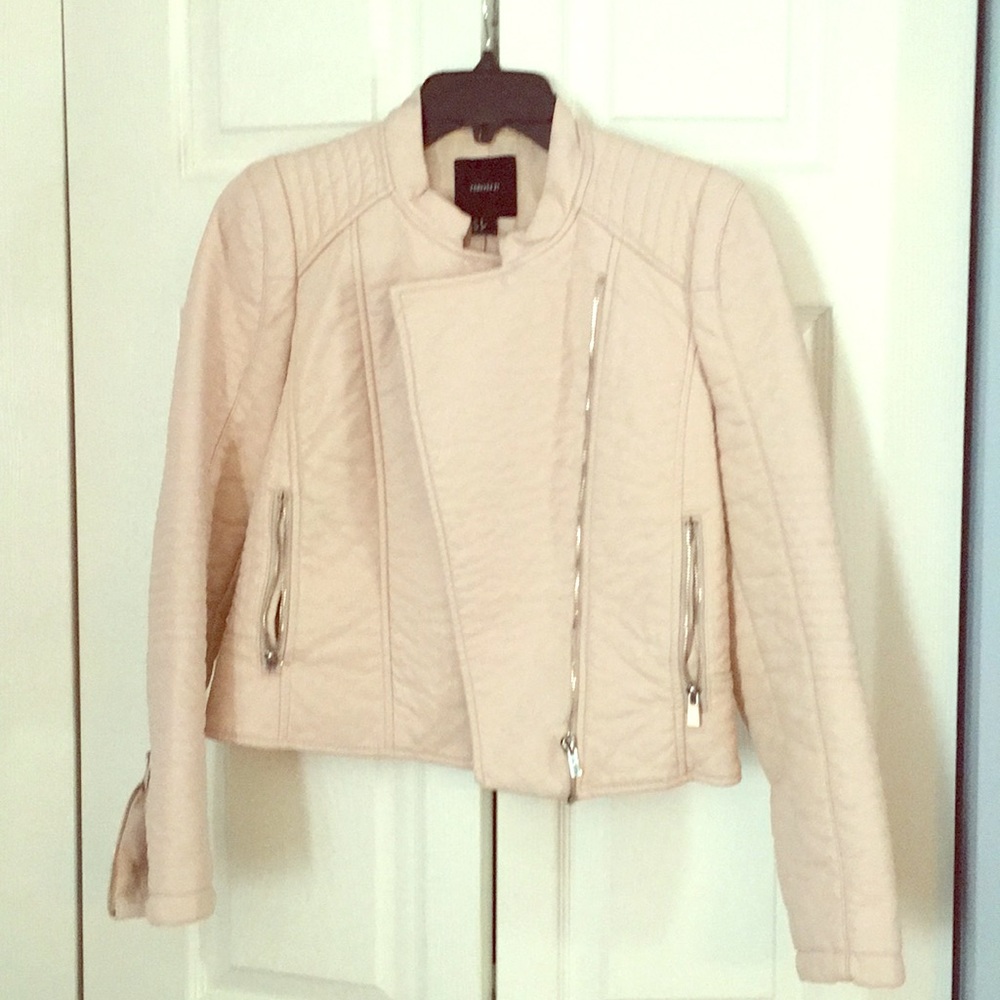 Blush Pink faux leather biker jacket